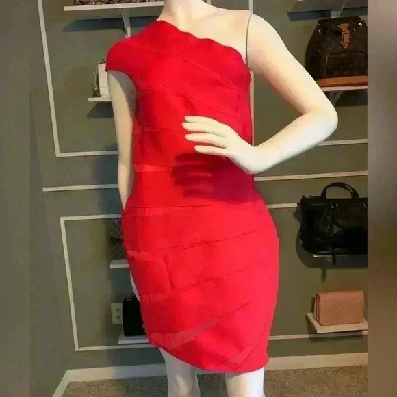 WOW Couture Women's Sweetheart Block RED Bandage Dress Size Large - Picture 1 of 11
